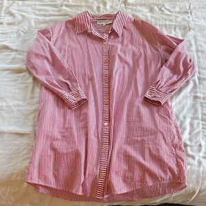 Buru Red and White Striped Button-Up Shirt Dress